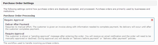 Purchase order delivery options in FastSpring