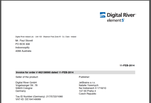 The invoice from Digital River and Element 5